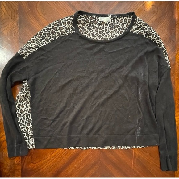 Kirra women's black and leopard print‎ sheer back long sleeve top size medium - Picture 1 of 10